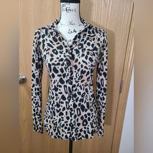 Isabella Rodriguez Cheetah Leopard Print Mobwife Button Up Top